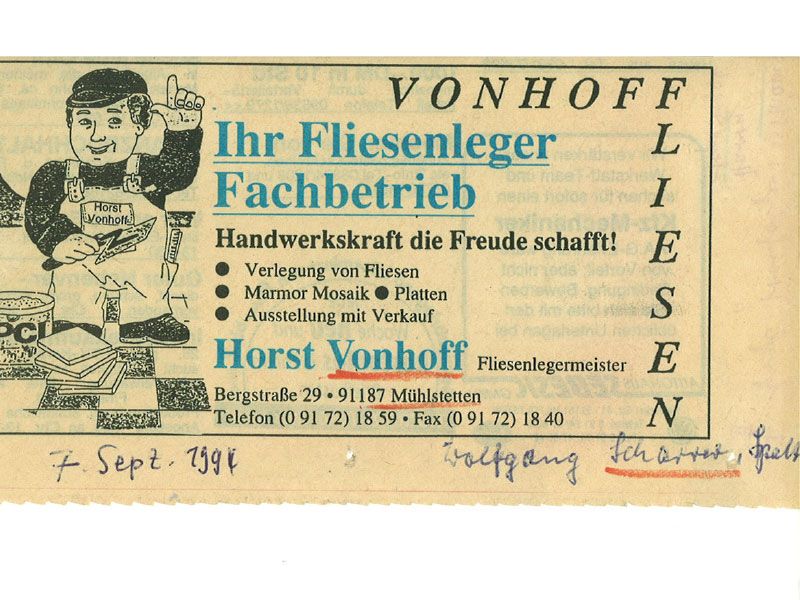 Erste Zeitungsanzeige 1994